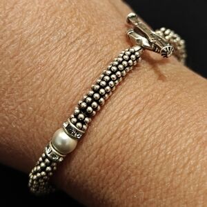 Elegant Silver Beaded Bracelet with Pearls & Crystal Accents
